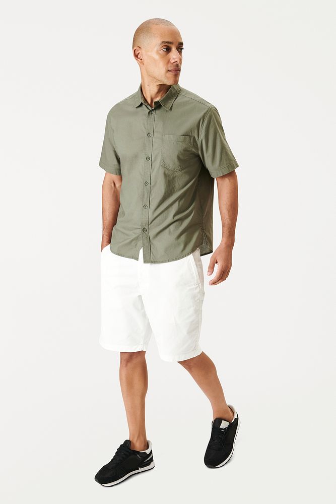 Green shirt and shorts mockup men's summer outfit