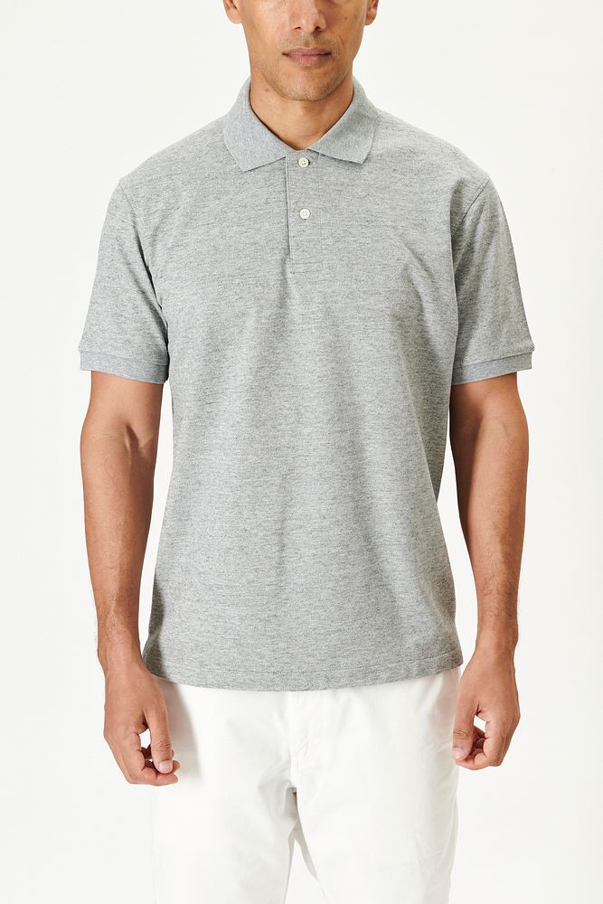 Men's collared shirt mockup in light gray