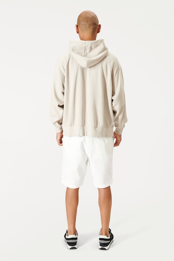 Men's beige hoodie sweatshirt mockup
