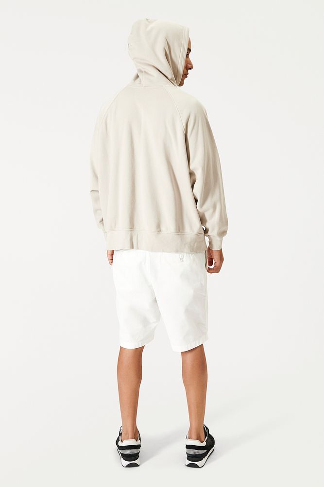 Men's beige hoodie sweatshirt mockup