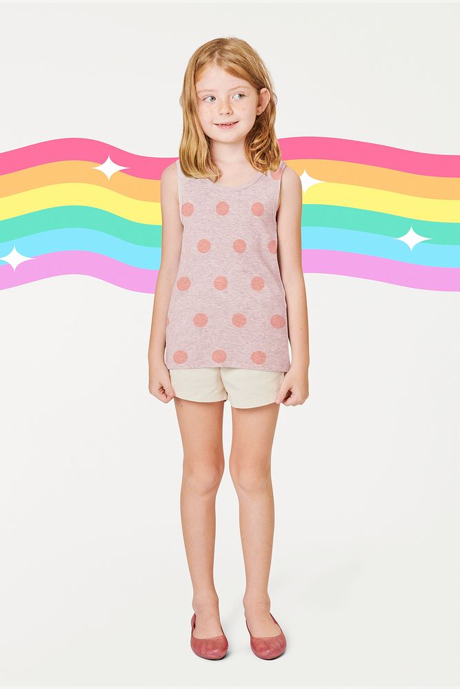 Girl's pink polka dots tank top psd full body mockup