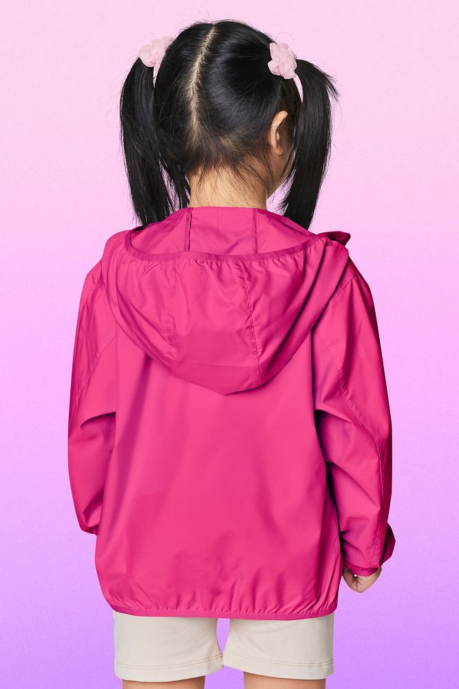Girl's pink jacket psd mockup in studio