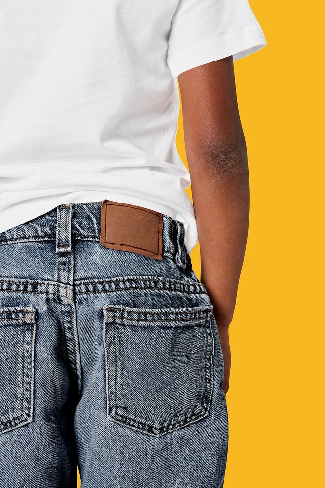 Black boy in t-shirt and jeans psd mockup