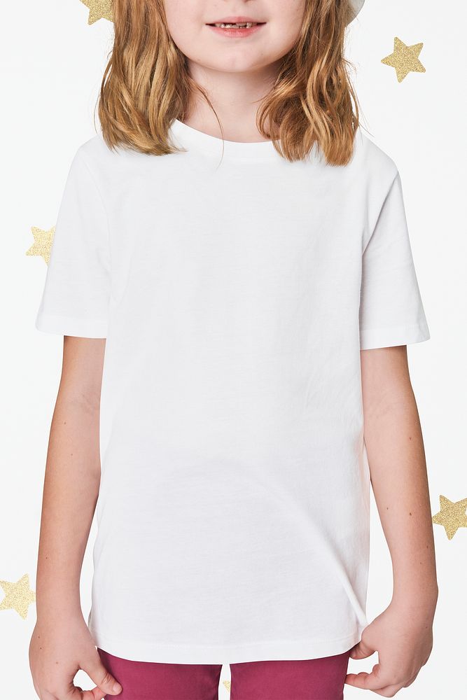 Girl's casual white t-shirt psd mockup
