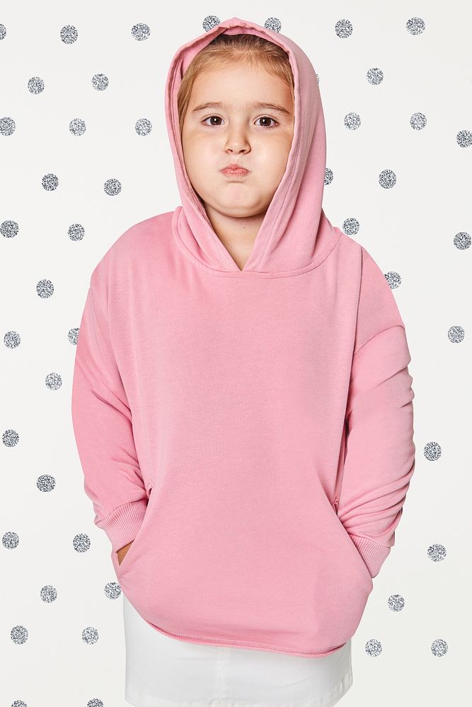 Psd girl in a pink hoodie mockup