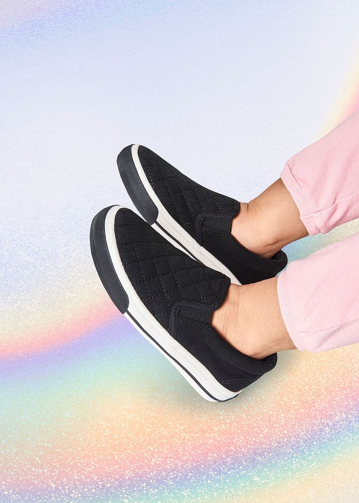 Girl in black sneakers psd mockup kid fashion