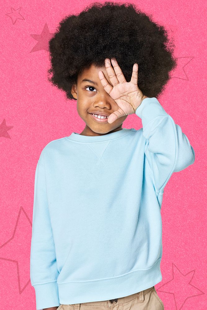 Black boy wearing blue sweater psd mockup