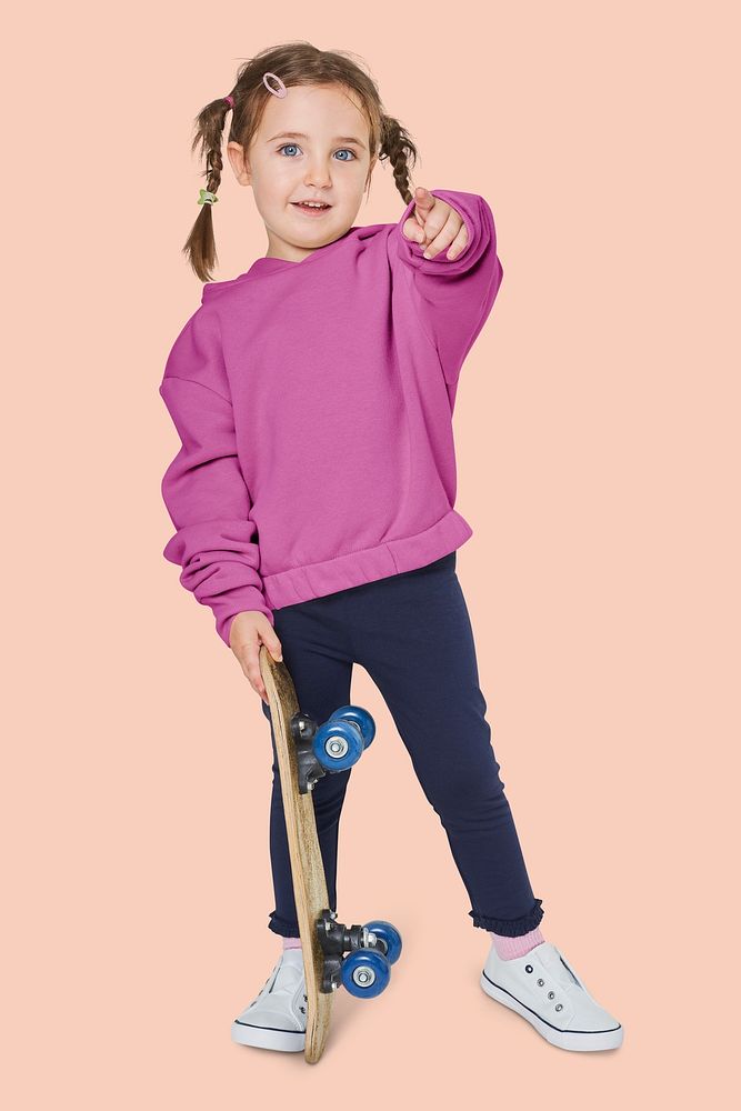 Psd girl in a hoodie mockup with a skateboard