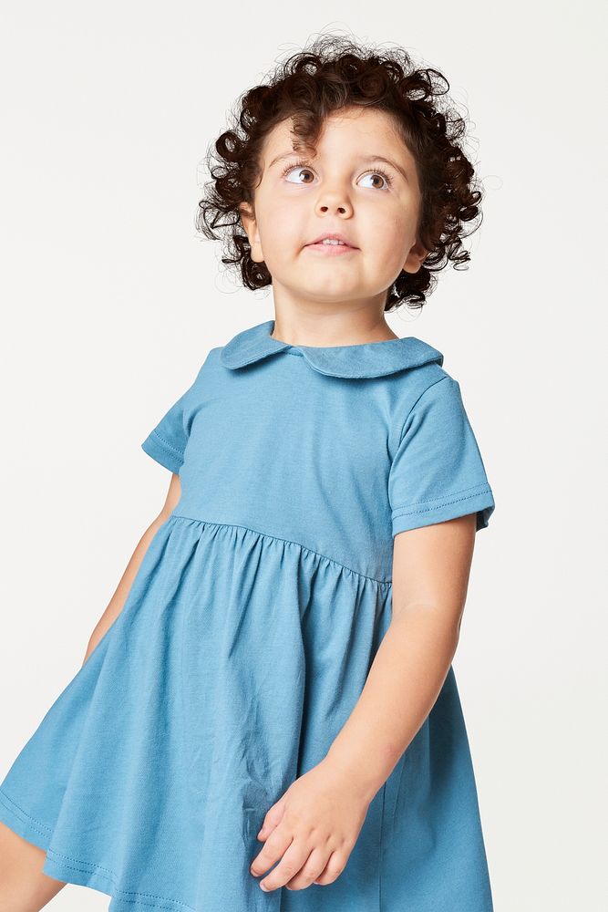 Girl wearing blue dress psd mockup in studio