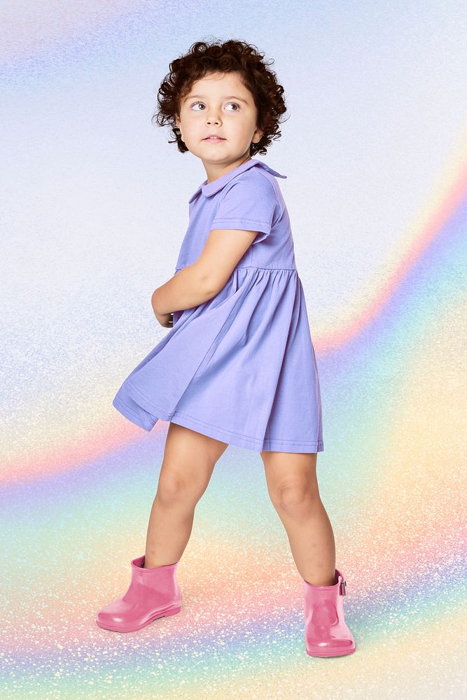 Girl wearing purple dress psd full body mockup