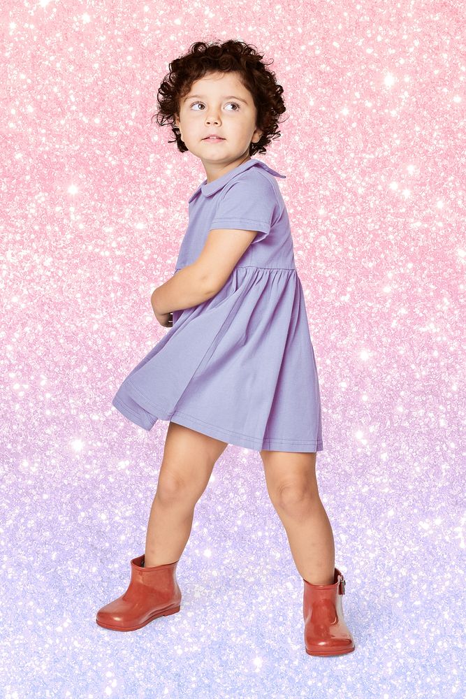 Girl wearing purple dress psd full body mockup