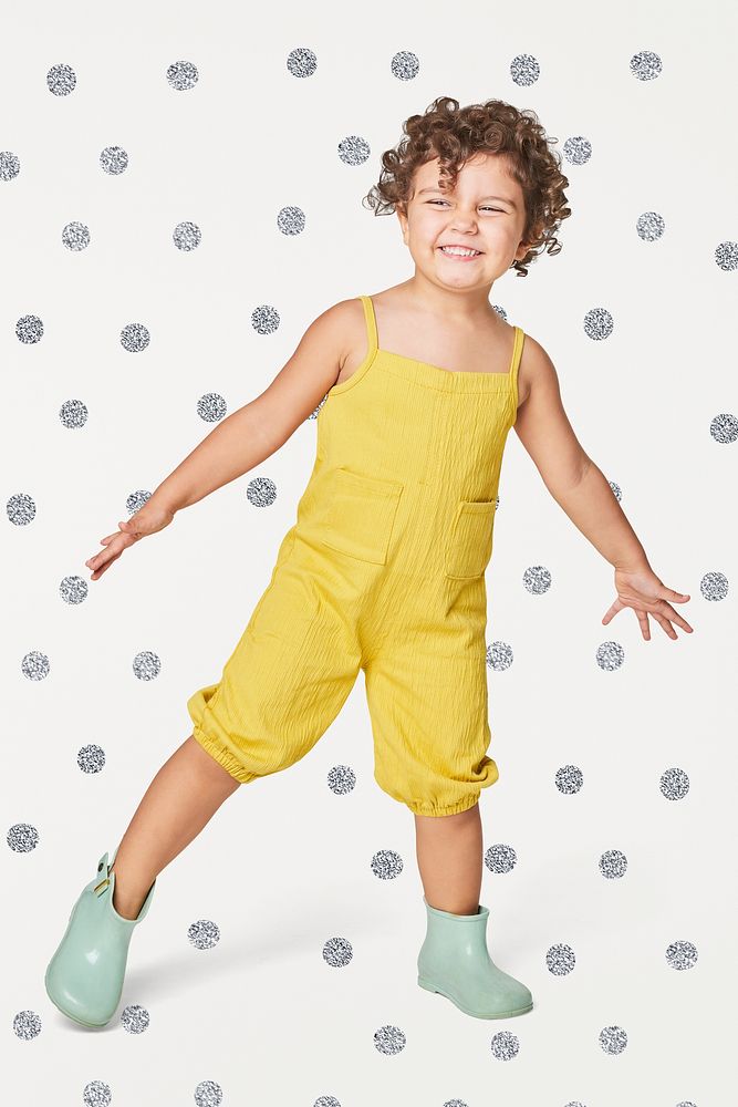 Girl's psd yellow jumpsuit mockup