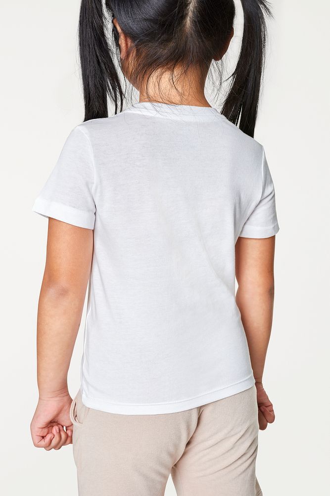 Asian girl wearing white t shirt back view