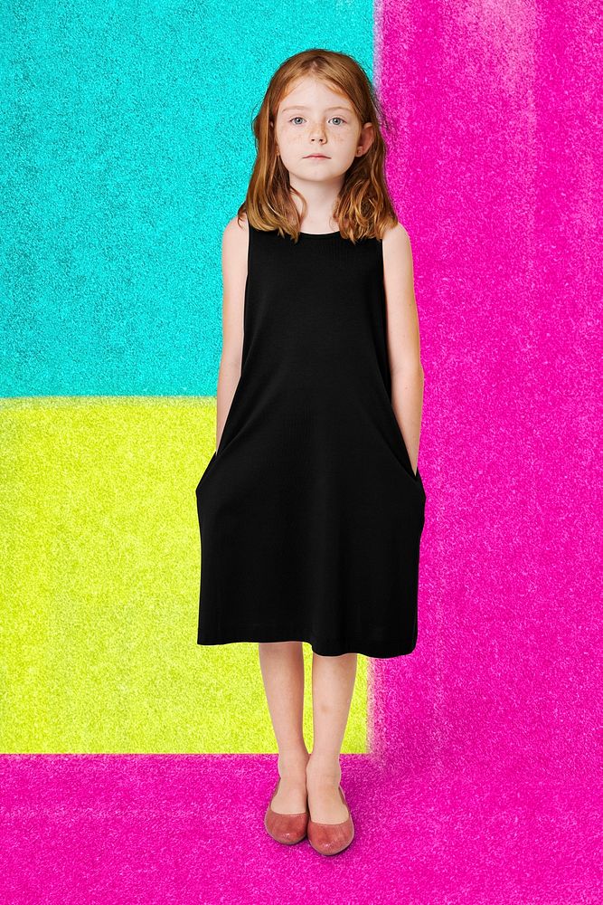 Girl wearing black dress full body psd mockup