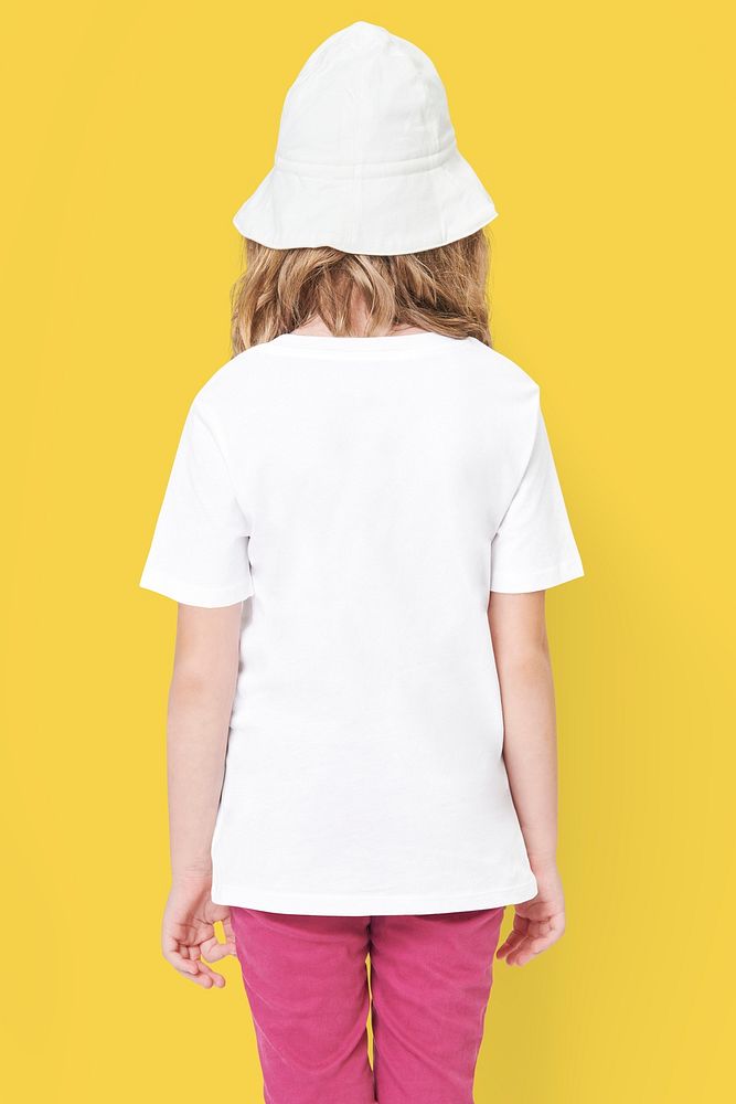 Girl's casual white tee mockup psd back view