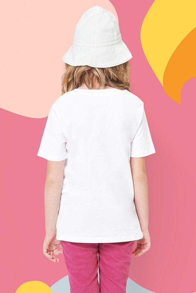 Psd girl's casual white t shirt mockup back view
