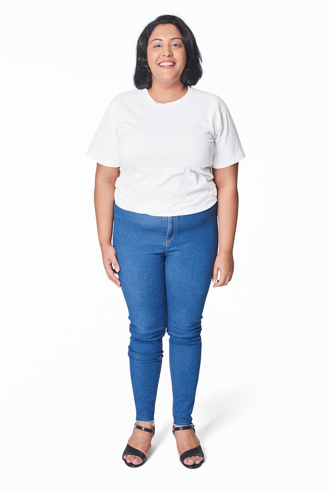 Women's white t-shirt and jeans size inclusive fashion studio shot