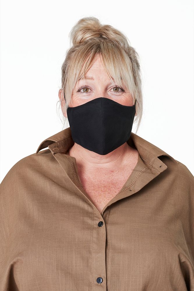 Woman wearing face mask mockup psd due to covid-19 protection