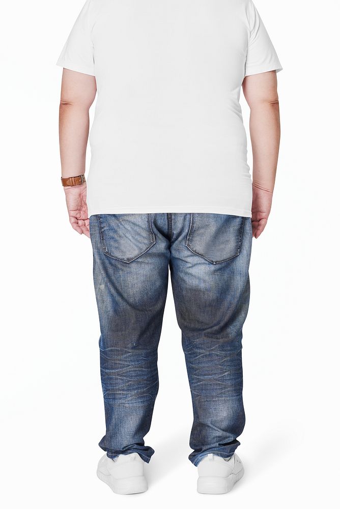 Men's white t-shirt and jeans plus size fashion