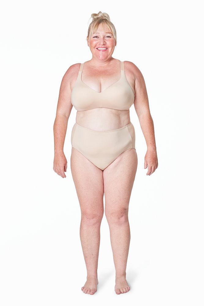 Body positivity psd curvy woman beige undergarment mockup