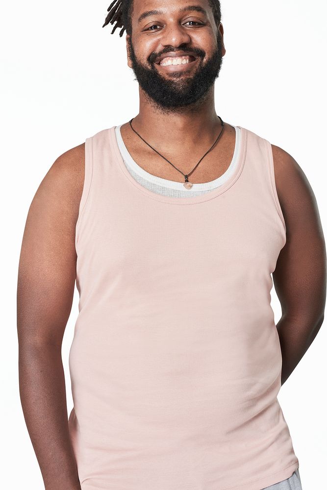 Men's pink tank top mockup psd fashion shoot in studio