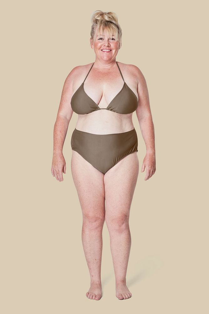 Women's brown bikini mockup psd fashion shoot in studio