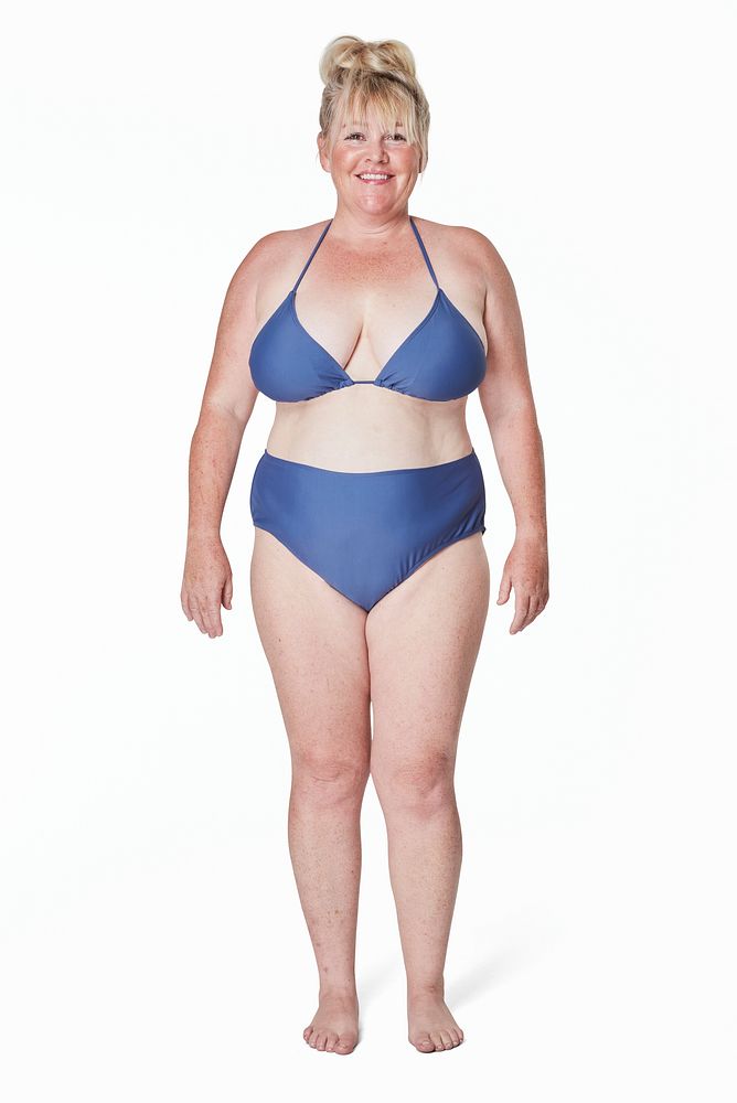 Plus size apparel blue bikini mockup studio shot