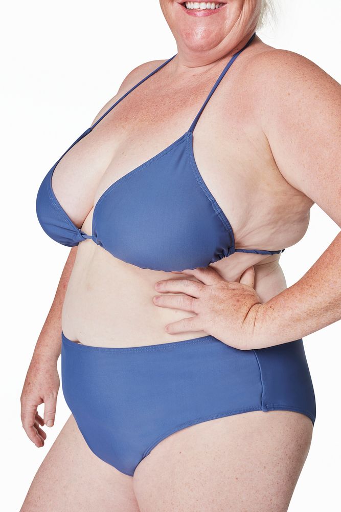 Blue bikini plus size apparel mockup body positivity shoot