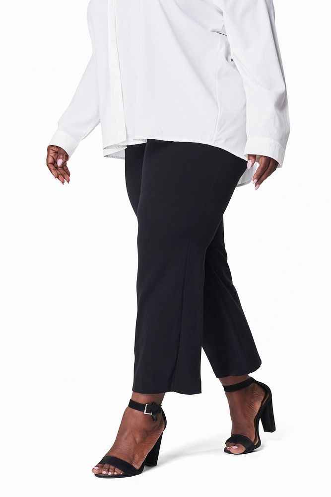Women's white shirt black pants plus size fashion psd mockup