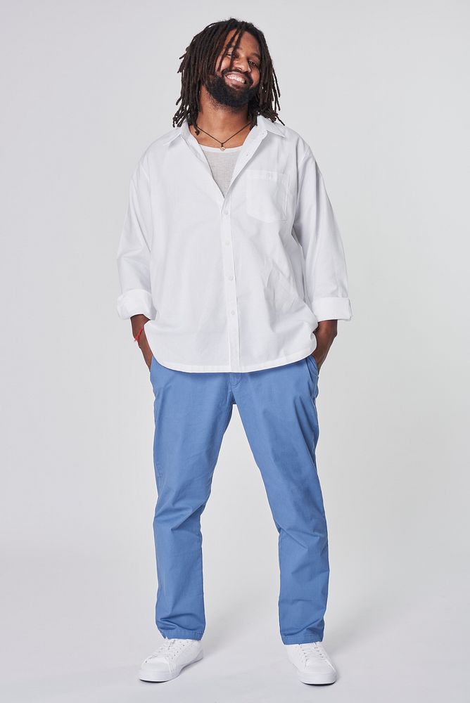 Plus size white shirt blue pants apparel men's fashion