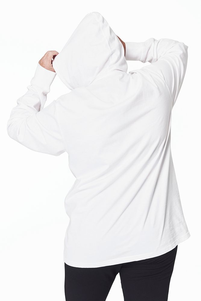 Women's white hoodie mockup psd fashion shoot in studio