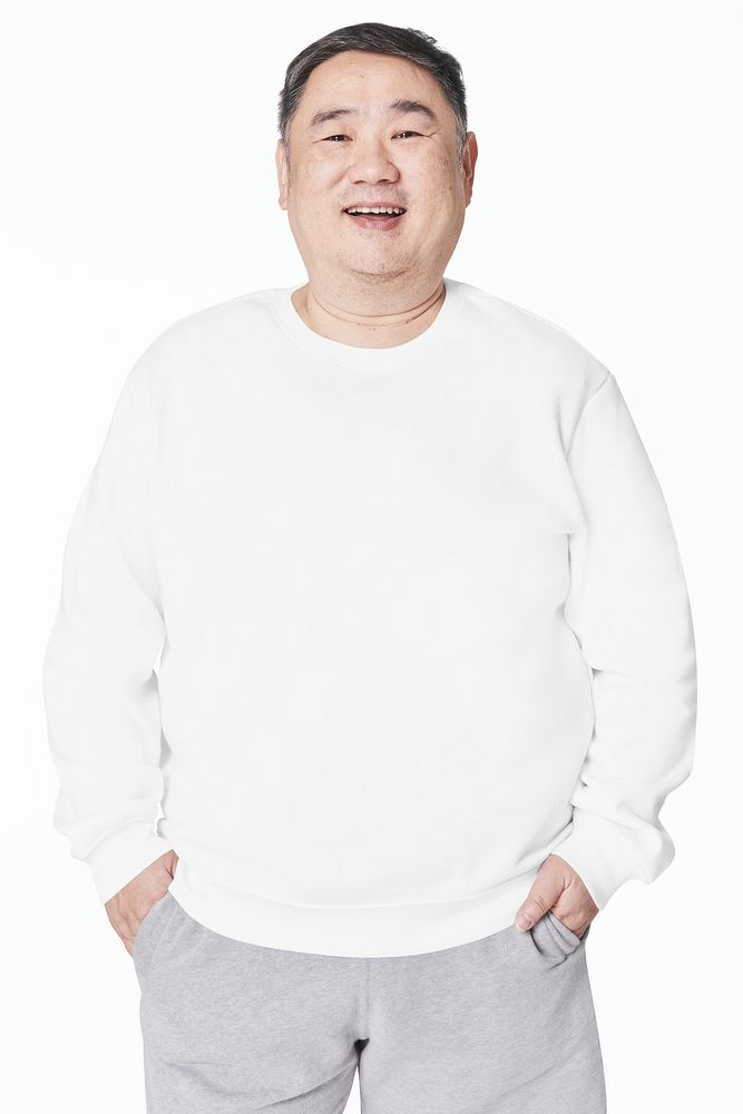 Size inclusive men&rsquo;s fashion white sweatshirt studio shot