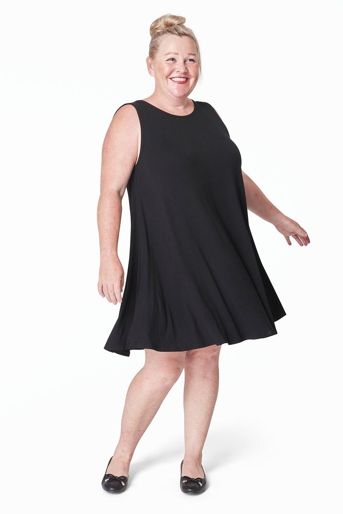 Gorgeous mature psd curvy woman black dress mockup