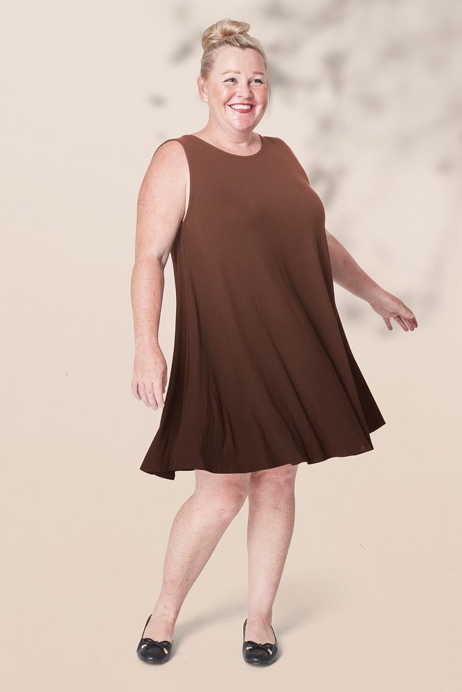 Psd plus size fashion brown dress apparel mockup