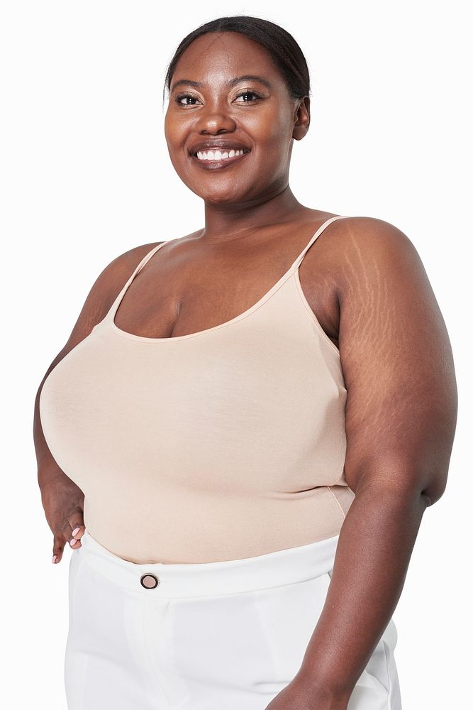 Woman's cream tank top plus size fashion psd mockup