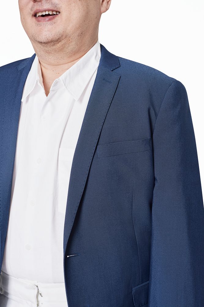Men's blue suit plus size fashion studio shot