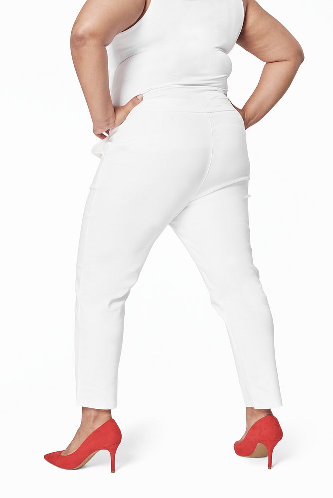 Plus size apparel white top and pants back facing mockup