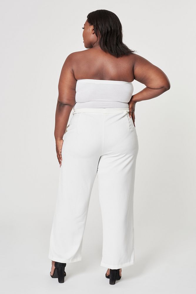 Body positivity curvy woman facing backward apparel