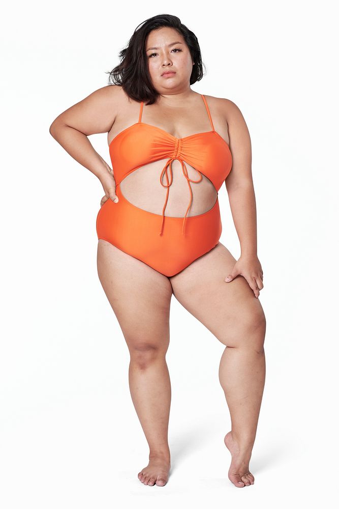 Plus size orange swimsuit psd apparel mockup women's fashion