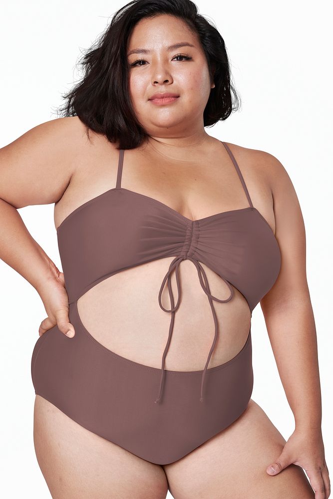 Size inclusive psd fashion mockup brown swimsuit apparel