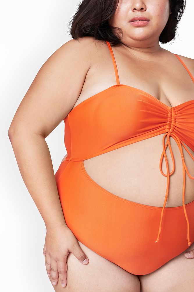Psd size inclusive fashion orange swimsuit mockup