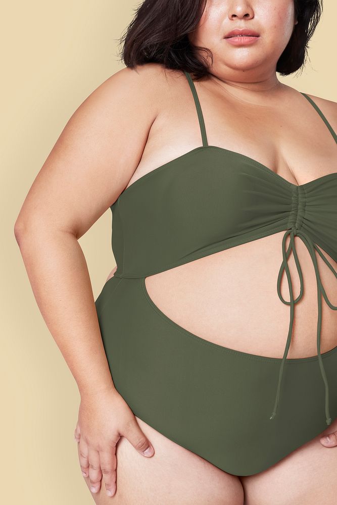 Psd size inclusive fashion green swimsuit mockup