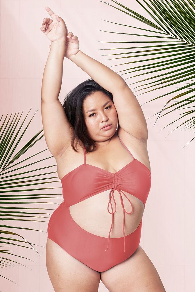 Women's psd pink swimsuit plus size apparel fashion mockup