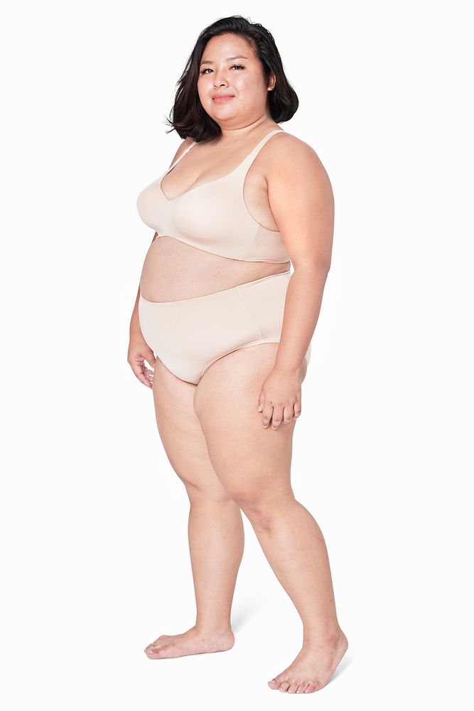 Size inclusive women's beige lingerie mockup studio shot