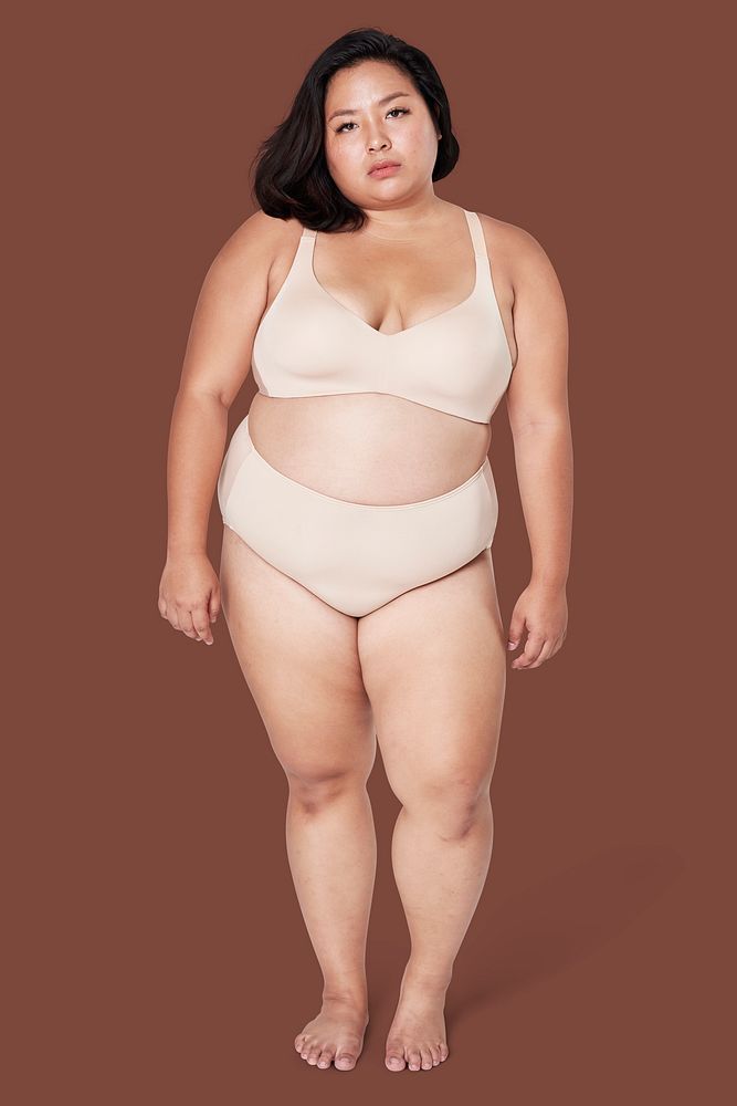 Size inclusive psd beige lingerie apparel mockup women's fashion