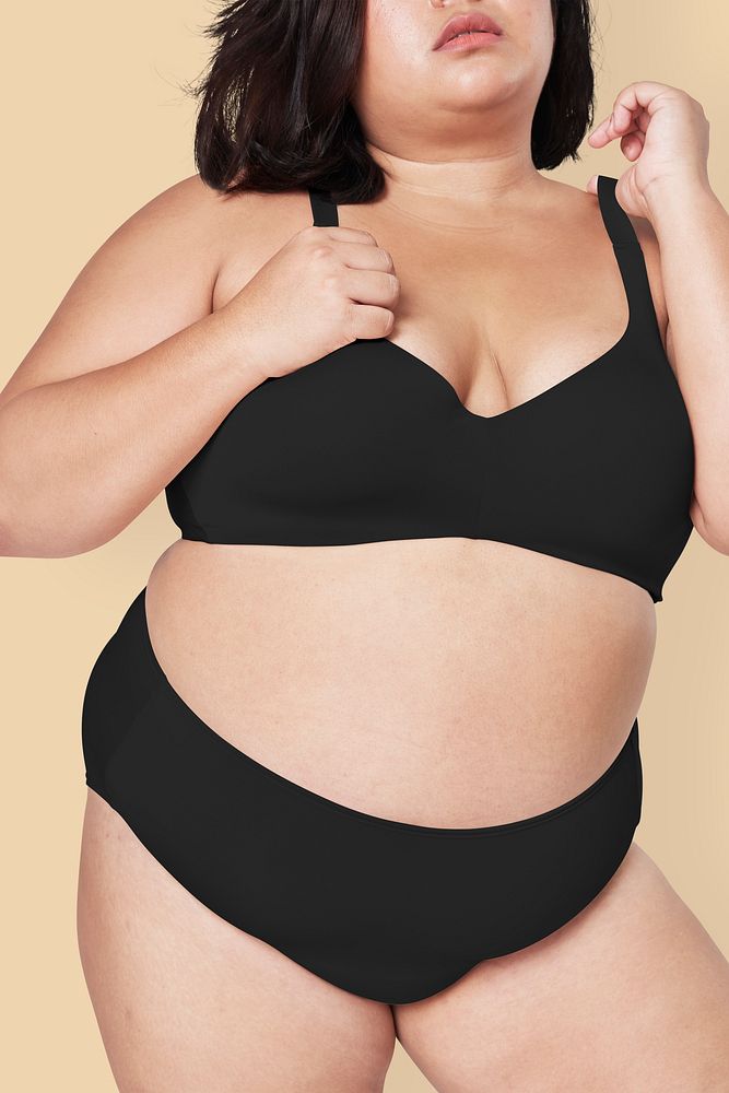 Body positivity psd curvy woman black lingerie mockup