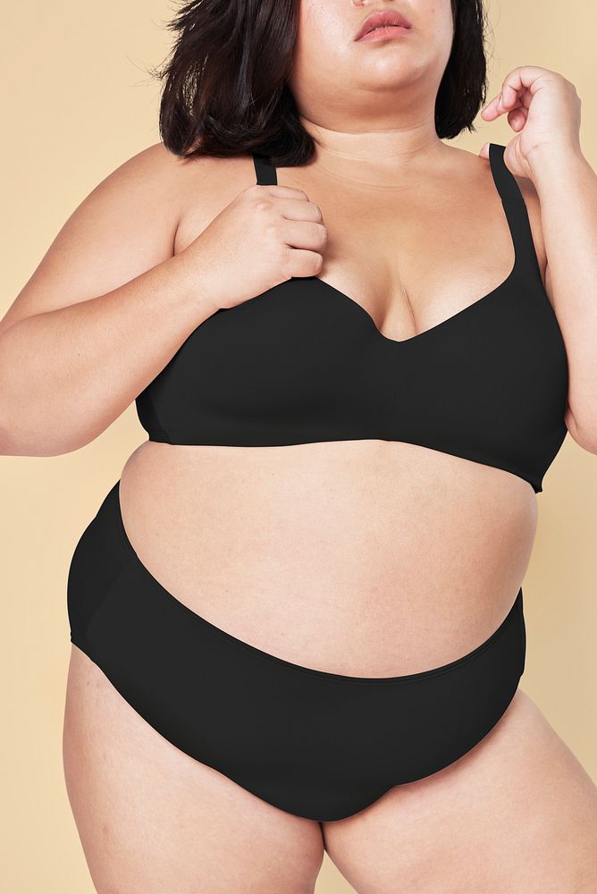 Body positivity curvy woman black lingerie mockup