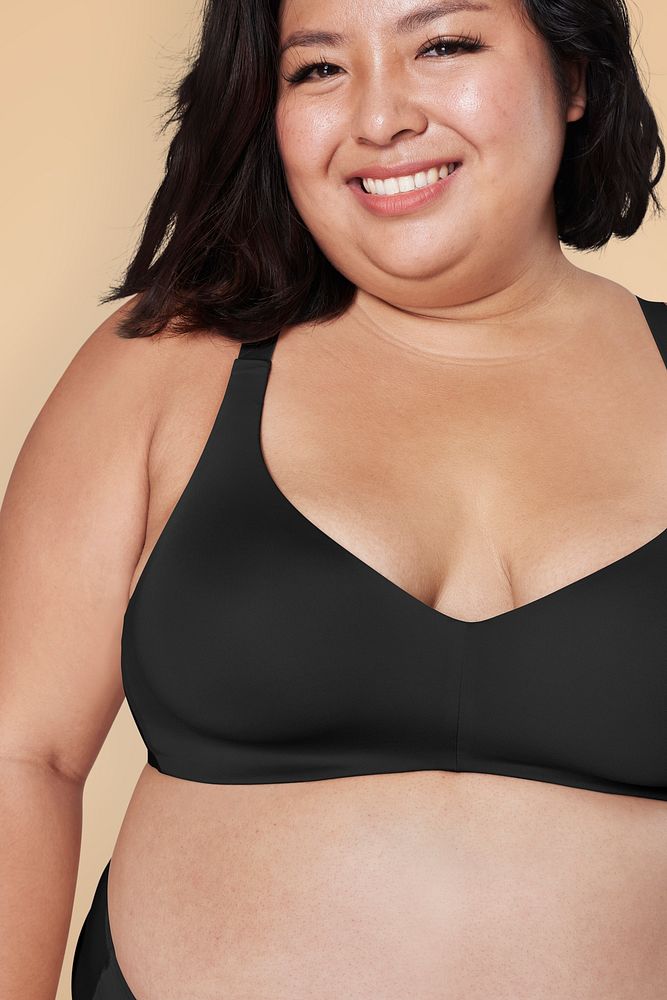 Black bra plus size apparel mockup body positivity shoot