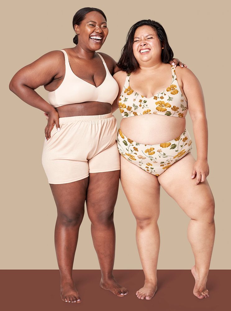Attractive curvy woman lingerie mockup apparel studio shoot