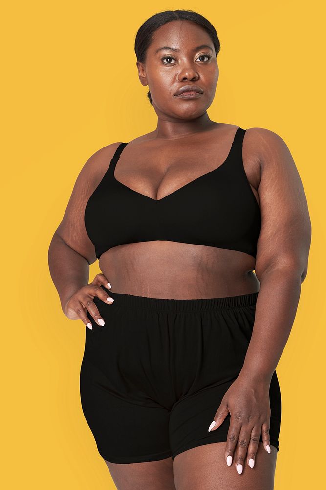 Psd size inclusive women's black lingerie mockup studio shot